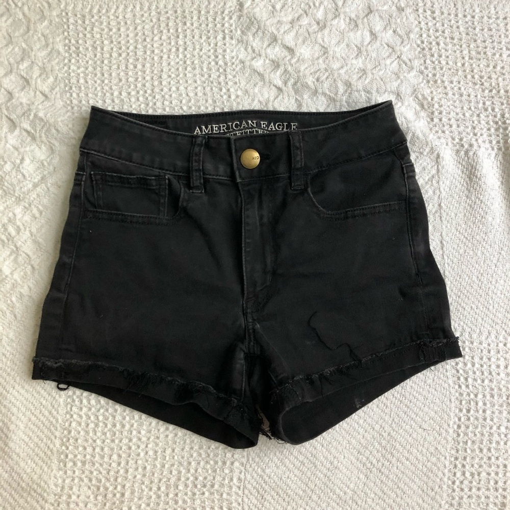 Cuffed black American eagle jean shorts